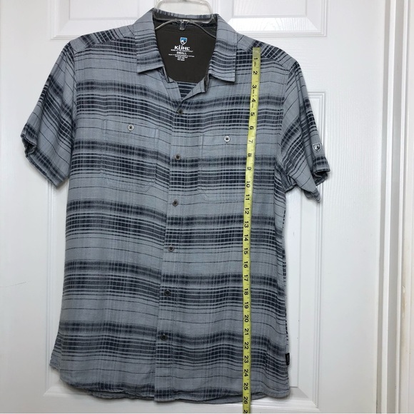 KUHL Skorpio Cotton Linen Blend Button Down Short Sleeve Plaid Gray Shirt S - Picture 6 of 16